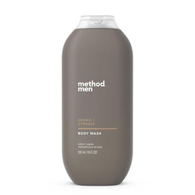 Method bottle front packaging showing cedar and cypress scent and benefit of refreshing clean