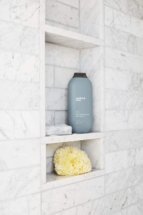 Method men ingredient panel on back of bottle, communicates paraben and phthalate free