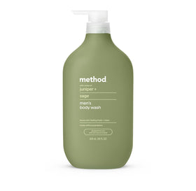 Method bottle front packaging showing juniper and sage scent and benefit