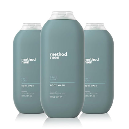 Method bottle front label showing sea and surf scent and benefits