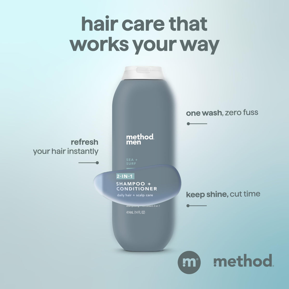 Method close-up texture with argan and jojoba oil for softness and shine
