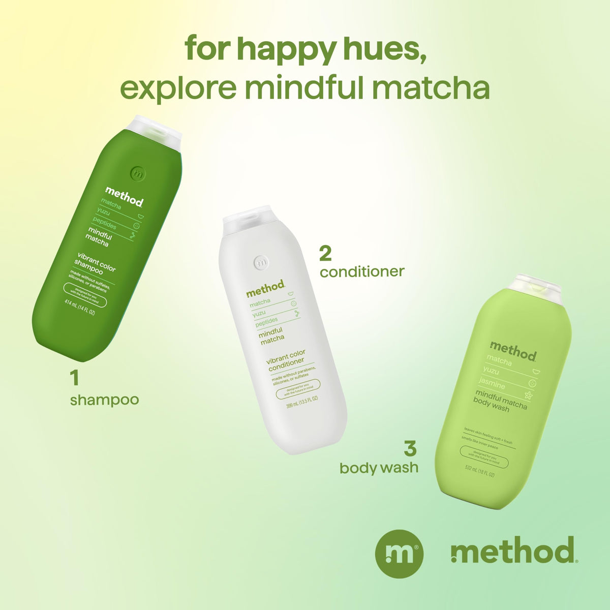 Method bottle with recycled plastic badge highlighting sustainable packaging