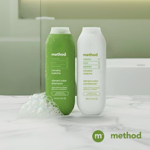 Method on bathroom shelf styled scene showing everyday mindful routine