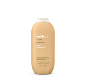 Method bottle front packaging showing mossy scent and 18 oz sizing benefit