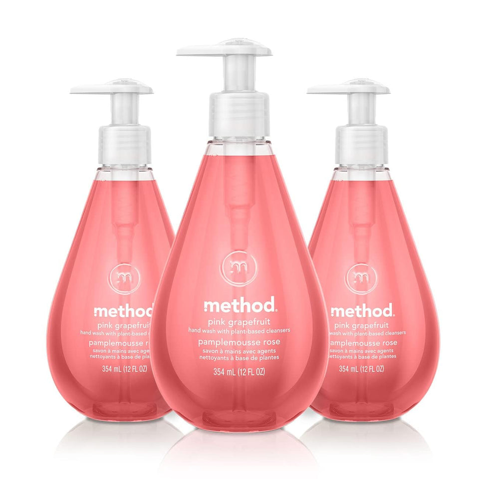 Method front packaging showing three 12 oz bottles and fresh grapefruit scent benefit