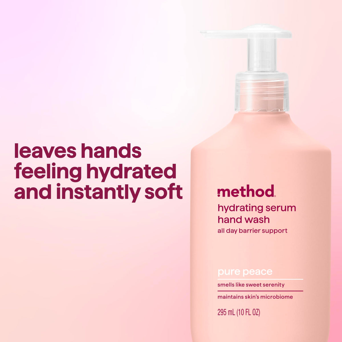 Method Pure Peace recycled plastic bottle label emphasizing eco-friendly benefit