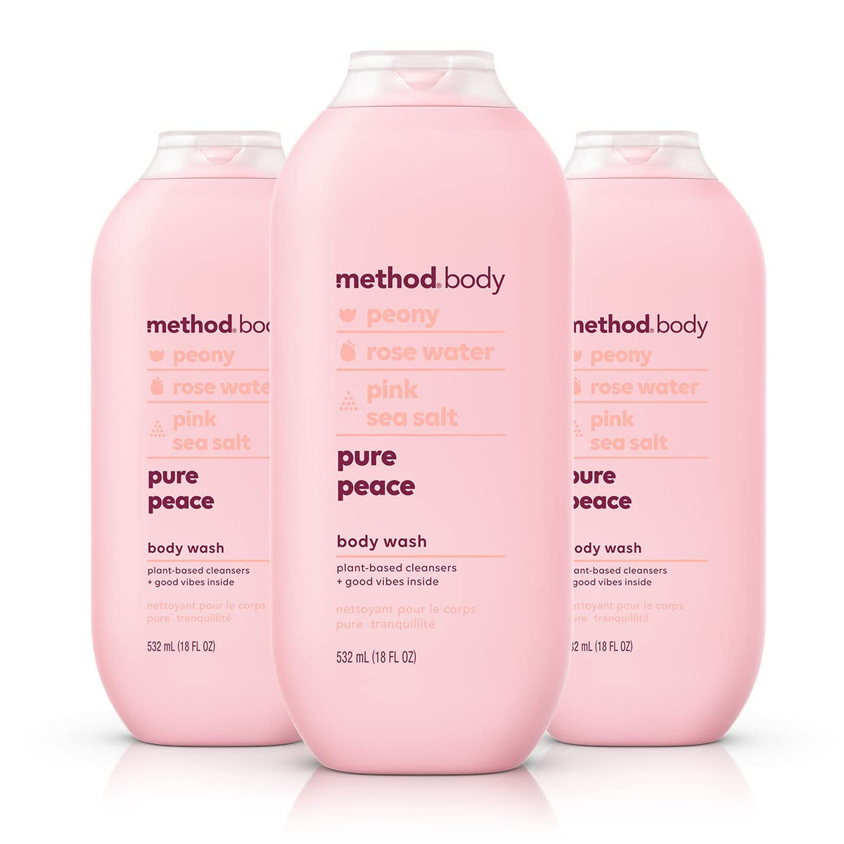 Method bottle front packaging showing Pure Peace scent and size benefit