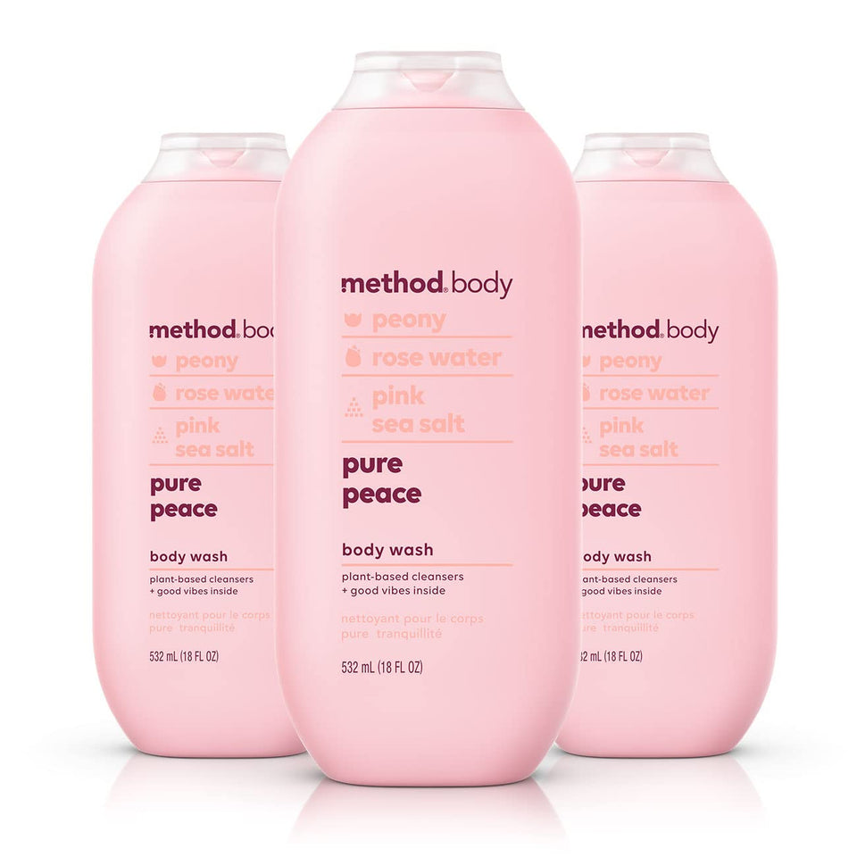 Method bottle front packaging showing Pure Peace scent and size benefit