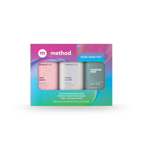 Method Pure Peace bottle front showing floral scent and travel size benefit