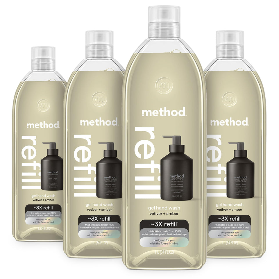 Method front refill tub showing label and recyclable design for eco convenience