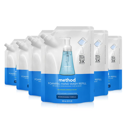 Method Sea Minerals front packaging showing six refill pouches, reduces plastic waste
