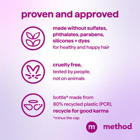 Method Serene Escape applied to curly hair mid-lengths showing improved manageability