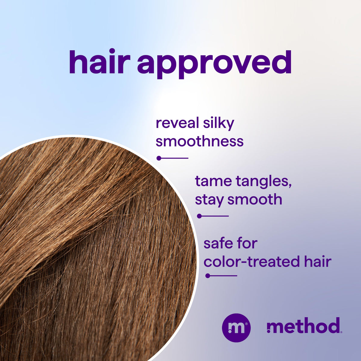 Color-treated hair looking vibrant and shiny after Method conditioner use and protection