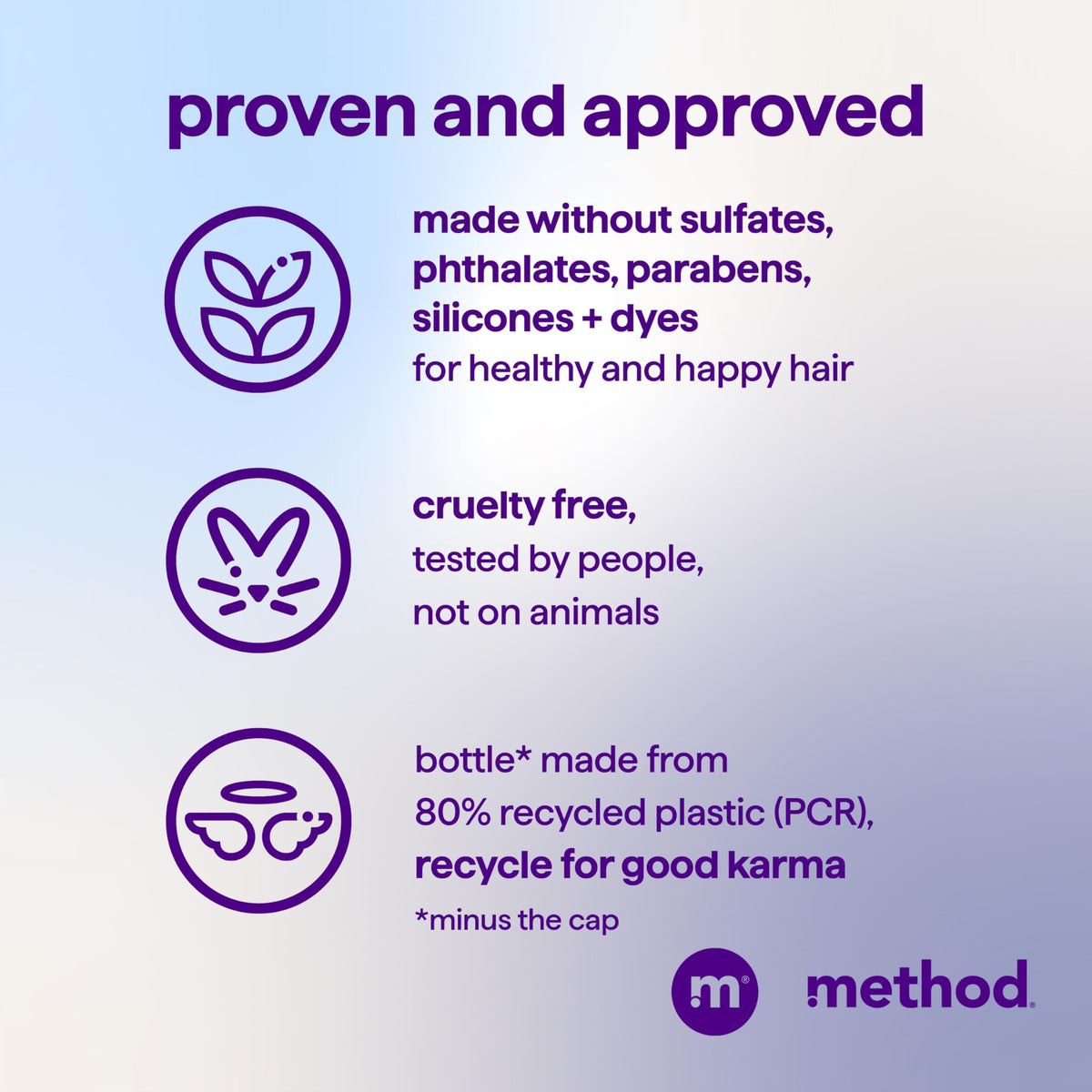 Long hair smoothly combed after using Method, highlighting improved manageability