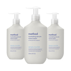 Method bottle front packaging showing brand and hydrating serum benefit