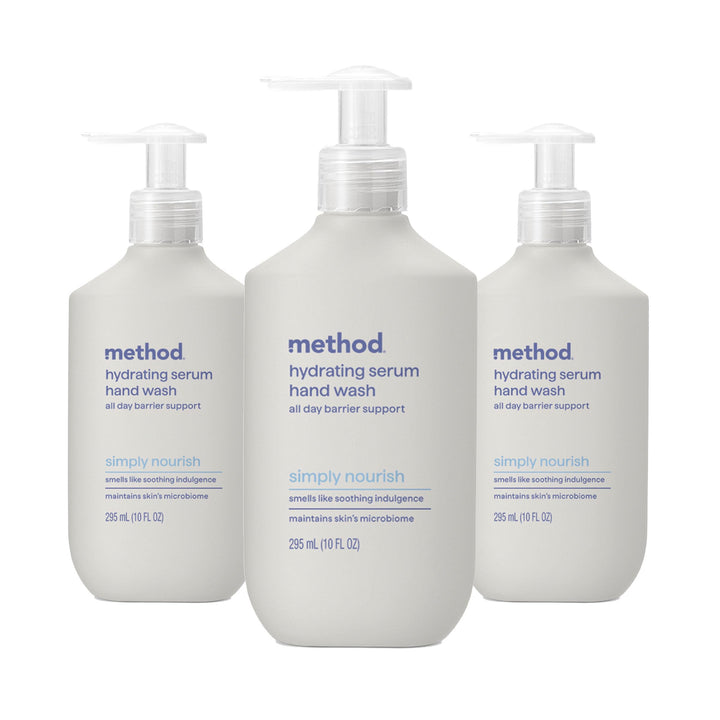 Method bottle front packaging showing brand and hydrating serum benefit