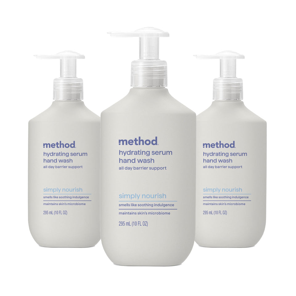 Method bottle front packaging showing brand and hydrating serum benefit