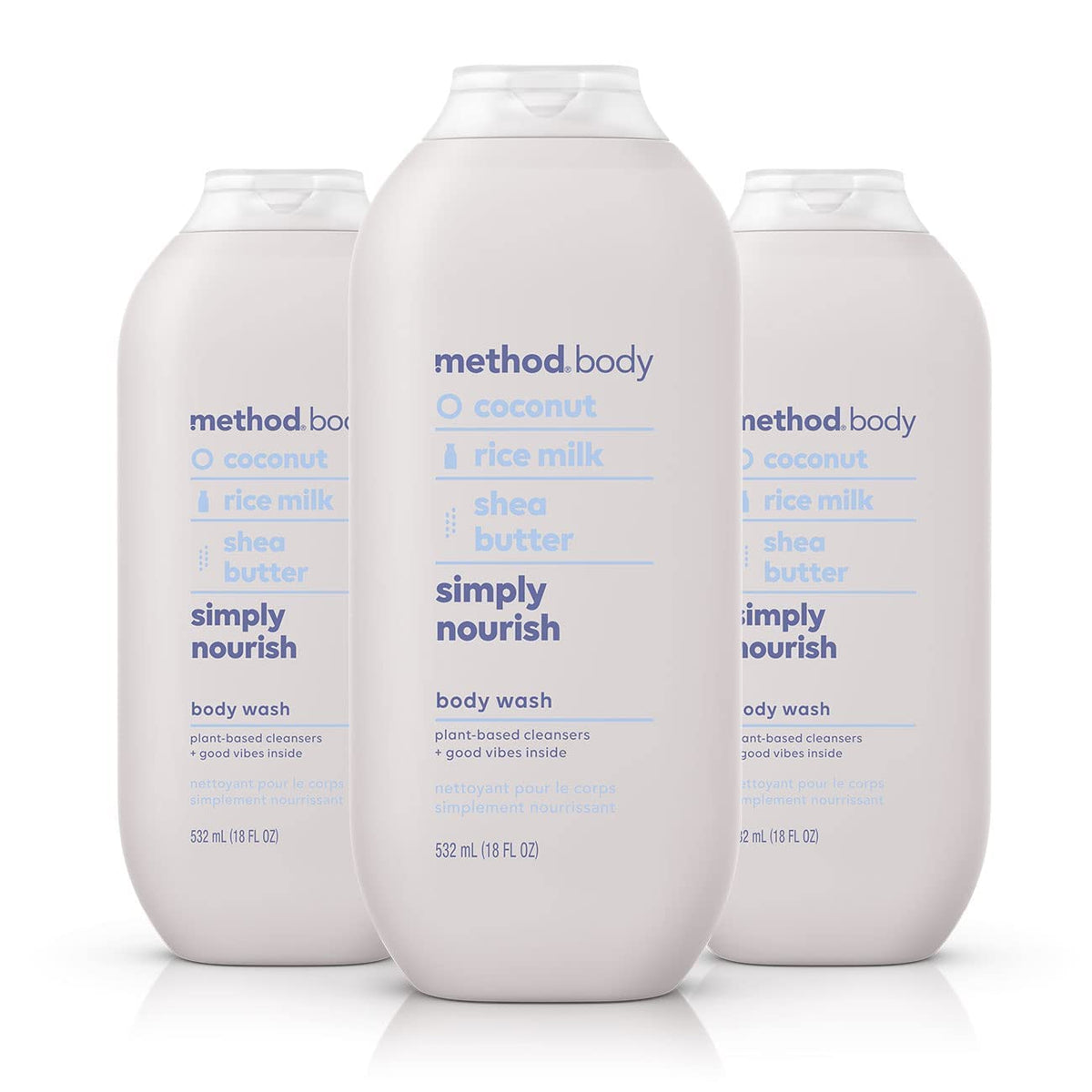 Method Simply Nourish front packaging showing bottle design and size benefit