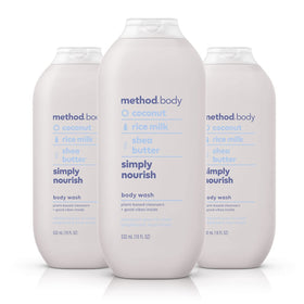 Method Simply Nourish front packaging showing bottle design and size benefit