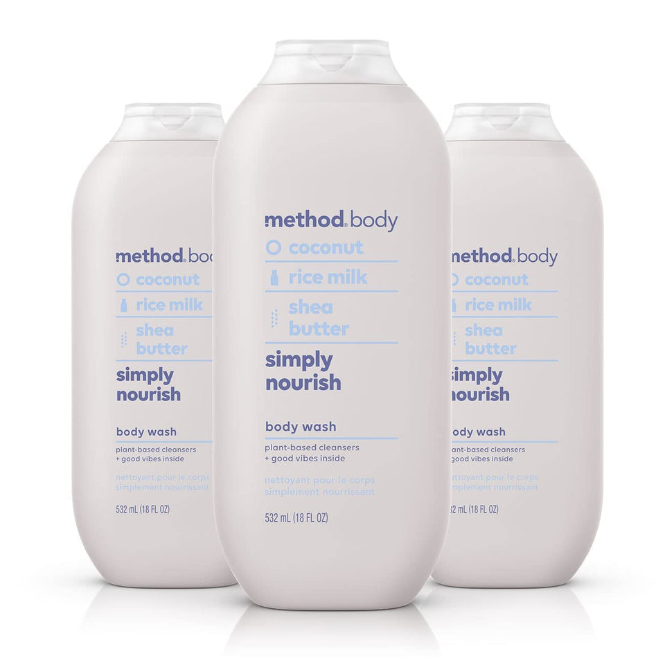 Method Simply Nourish front packaging showing bottle design and size benefit