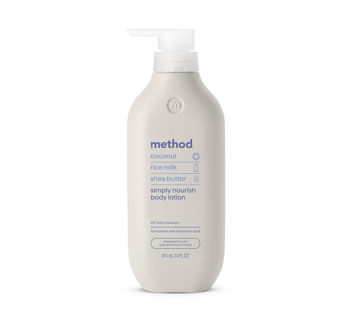 Method front packaging showing bottle and moisturizing benefit