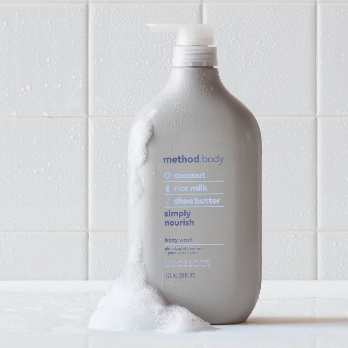 Method gel texture lather on hand demonstrating gentle cleansing