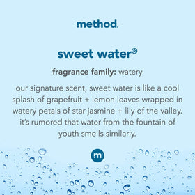 Method Sweet Water foam texture on hands demonstrating gentle moisturizing lather