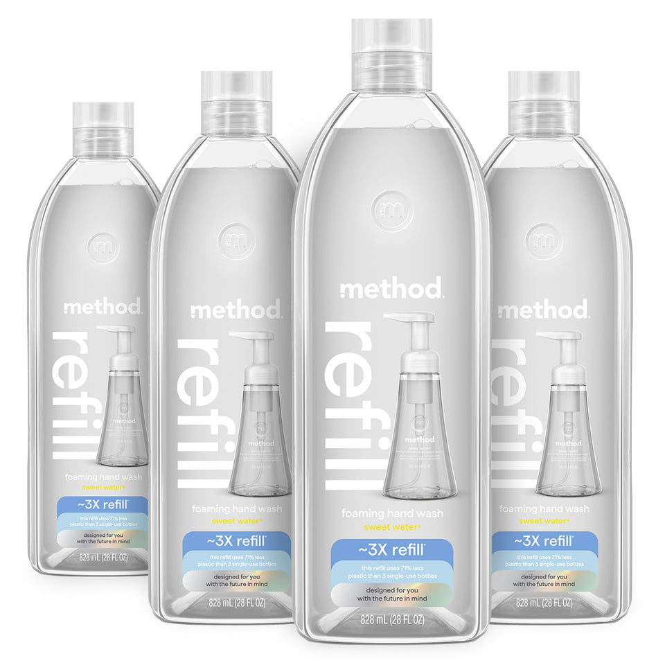 Method Sweet Water front pack view showing recycled tub and label benefits