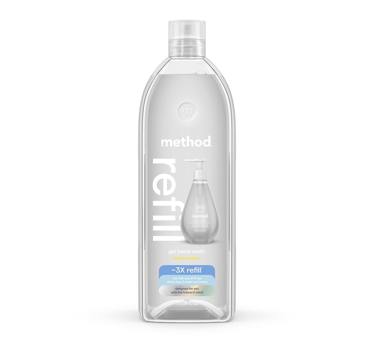 Method Sweet Water front packaging showing refill tub and recyclable design benefit