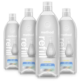 Method front packaging showing recyclable 34 oz bottle and brand benefit