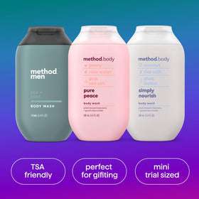 Method three travel bottles inside a toiletry pouch showing portability benefit