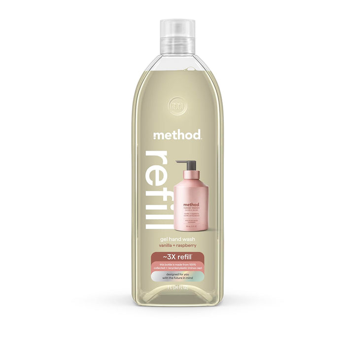 Method front packaging 34 fl oz refill showing label and scent benefits