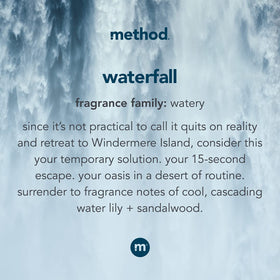 Method Waterfall dispenser in use with sudsy hands showing effective cleaning