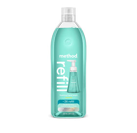 Method Waterfall front packaging showing 28 oz tub and clear product name for easy refill use