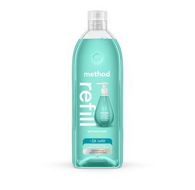 Method Waterfall refill front packaging showing brand and size, promotes economy