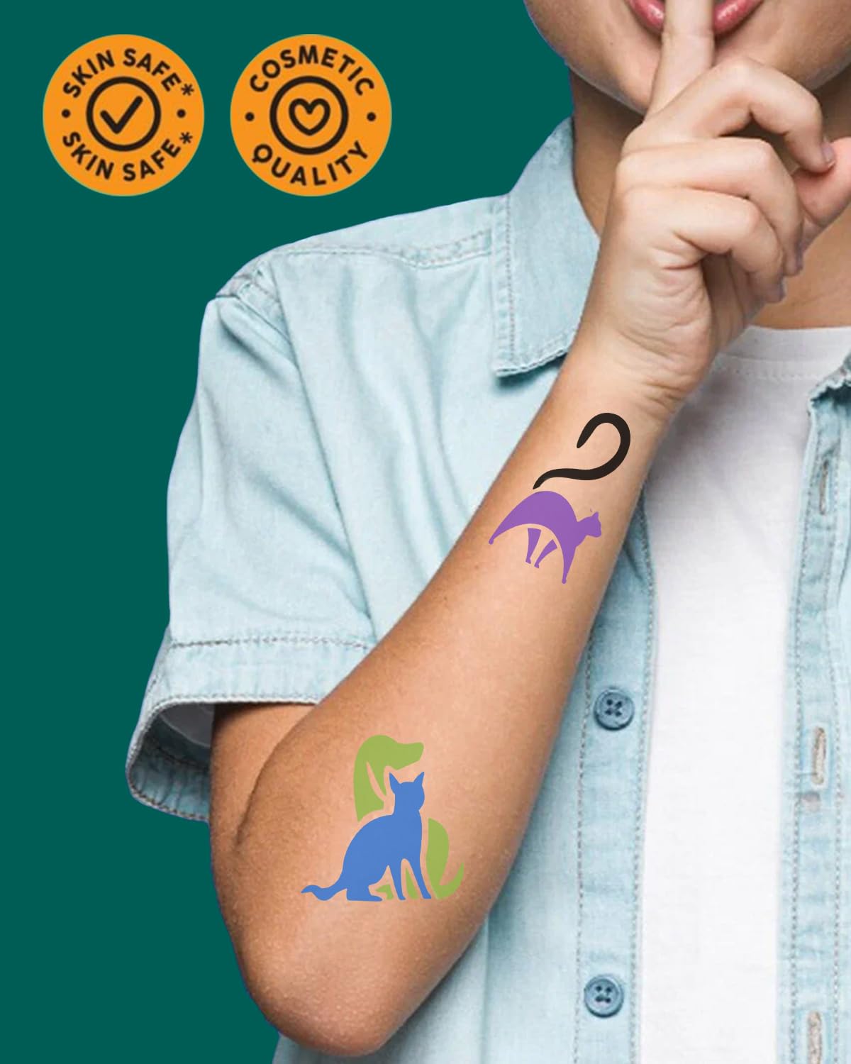 Metker temporary tattoos on festival-goer, bright long-wearing body art