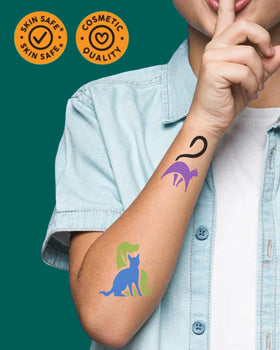 Metker temporary tattoos on festival-goer, bright long-wearing body art