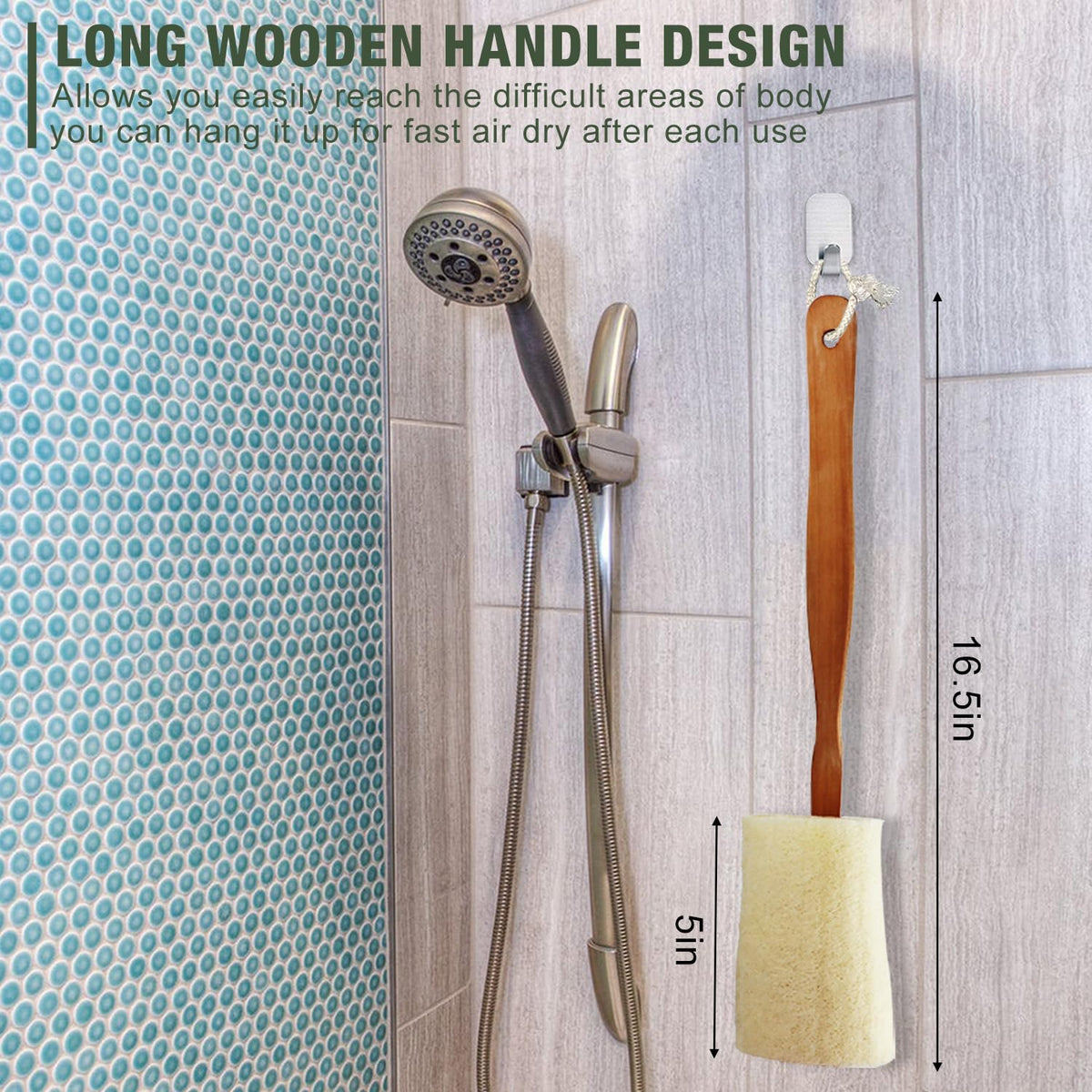 METLUCK detail of detachable loofah head and wooden handle for convenient swapping