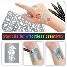 Child applying a Metuu stencil with marker, supervised creative play activity