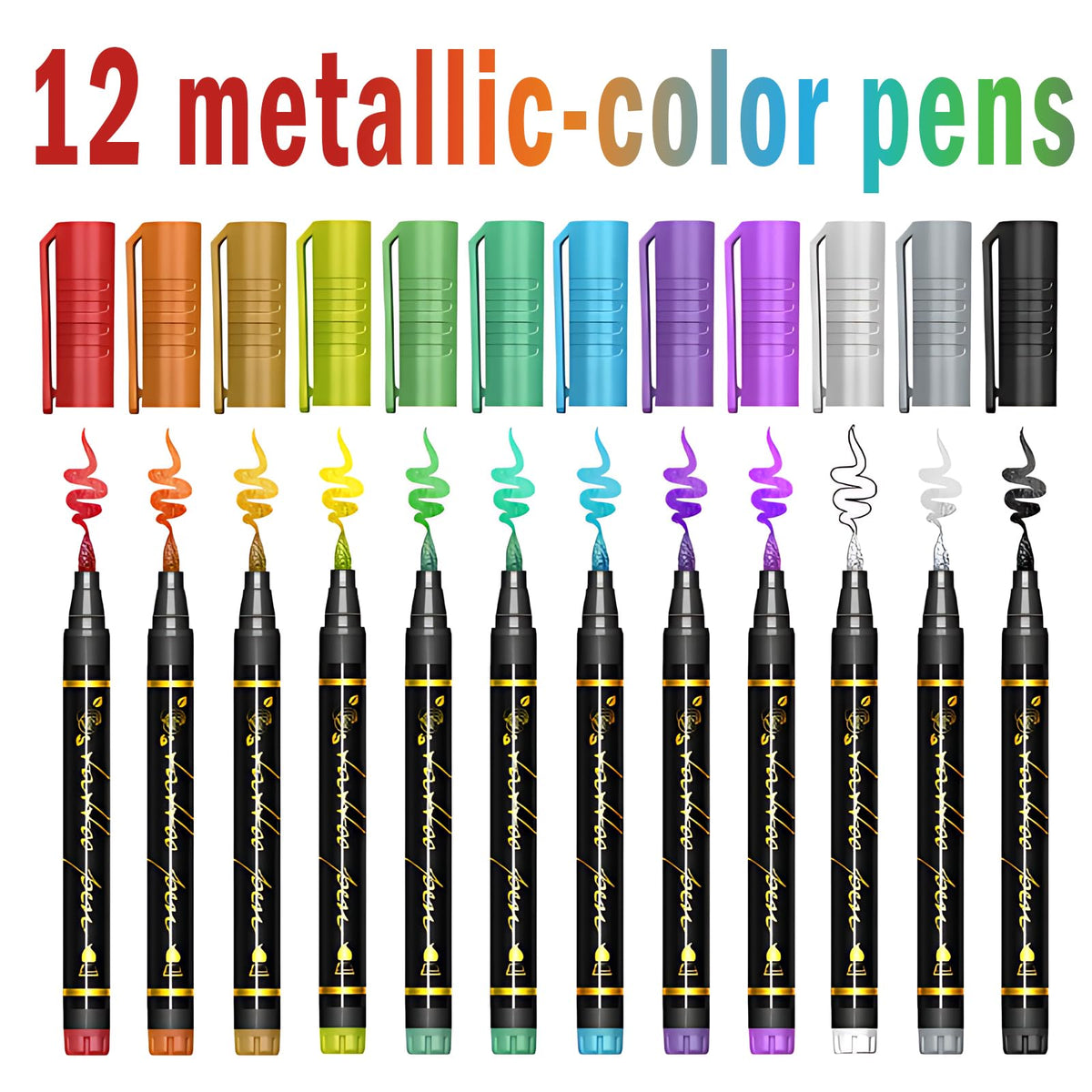 Metuu metallic markers laid out open, showing color range and vibrancy