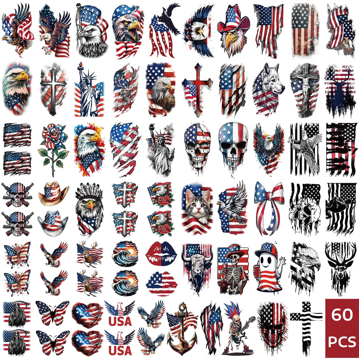 Metuu detailed view of small tattoo sheet with varied Americana motifs
