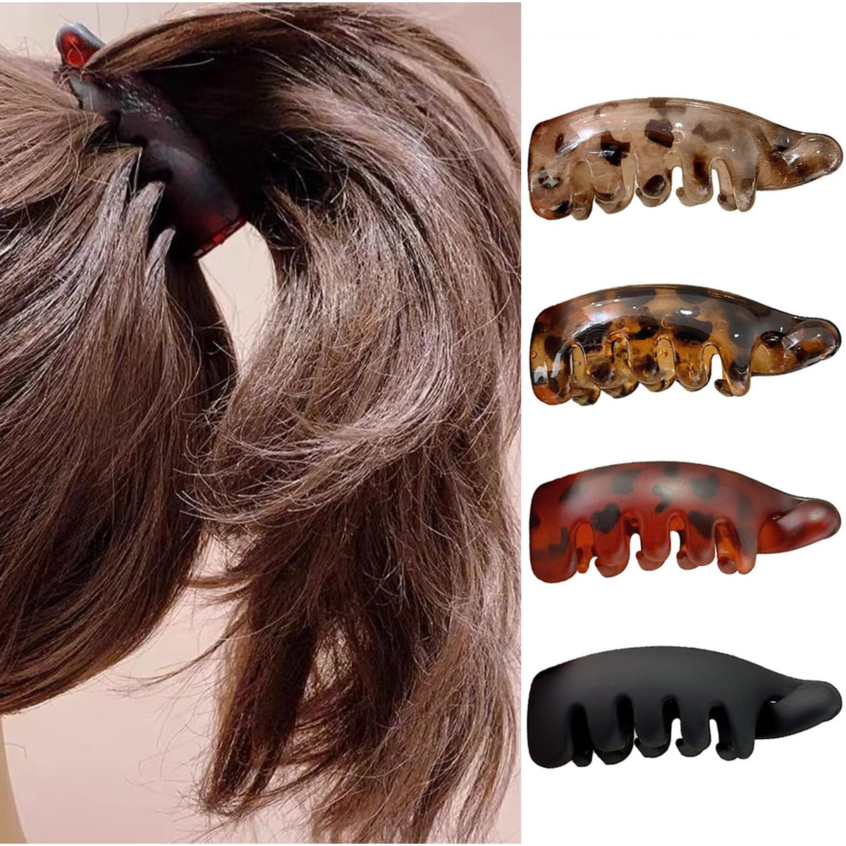 MEZYKAP front view of four small banana clips shows vintage matte finish and compact hold