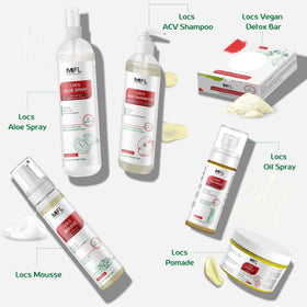 MFL MADE FOR LOCS lifestyle shot with woman using spray to refresh and define locs