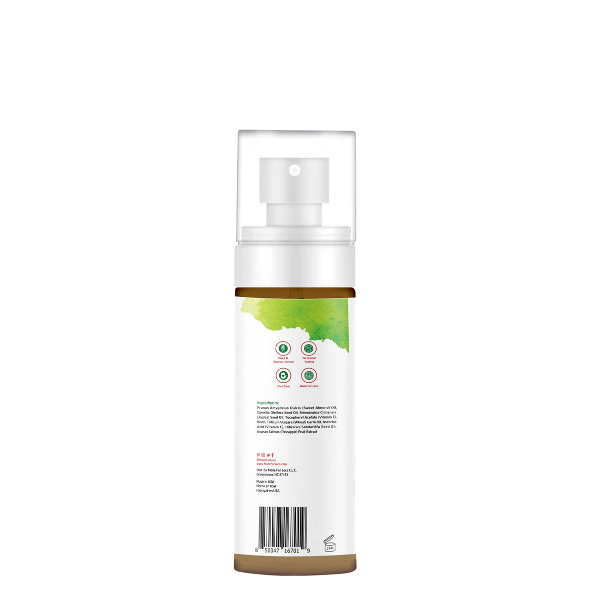 MFL MADE FOR LOCS bottle beside hand to show travel-friendly size and convenience