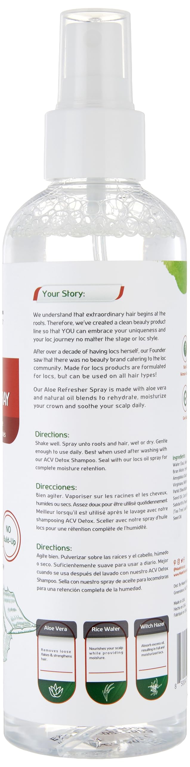 MFL MADE FOR LOCS mist close-up demonstrating lightweight hydration and shine