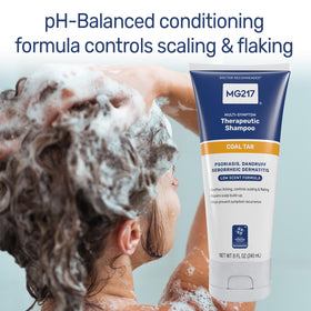MG217 in hand applying to scalp to control itching and flaking