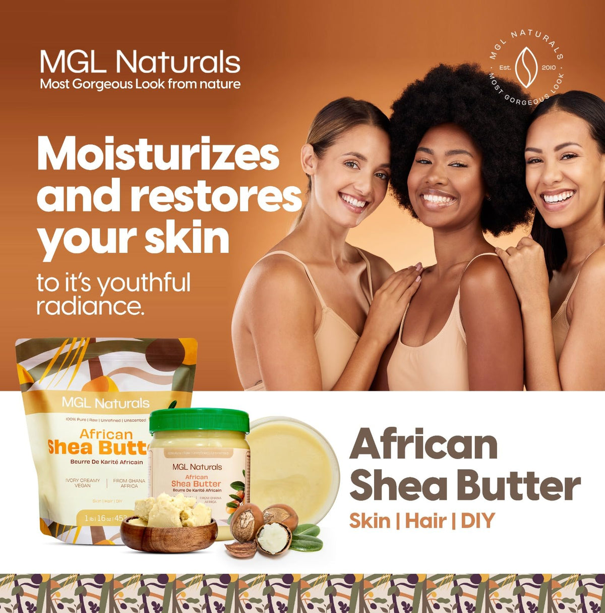 MGL Naturals jar staged on bathroom shelf showing everyday care convenience benefit