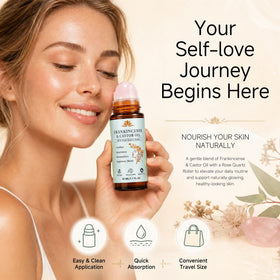 MGVAASURC bottle with castor seeds and frankincense resin highlighting natural ingredients