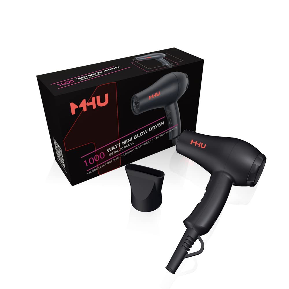 MHD mini hair dryer in an RV bathroom illustrating low-noise travel use