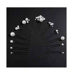 MHKLCD front view of 12-piece pearl hair pin set showing elegant styling benefit